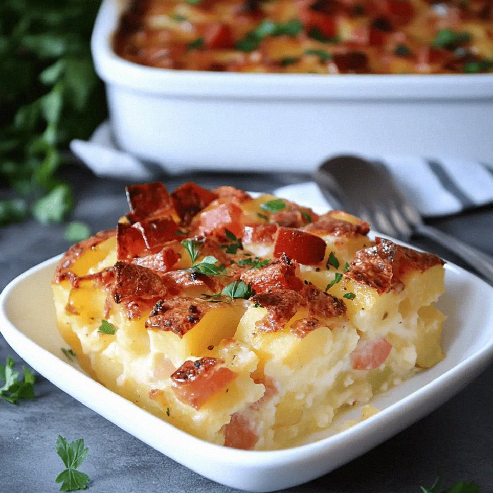 Indulgent Zapiekanka Ziemniaczana z kiełbasa drobiowa i Bekonem